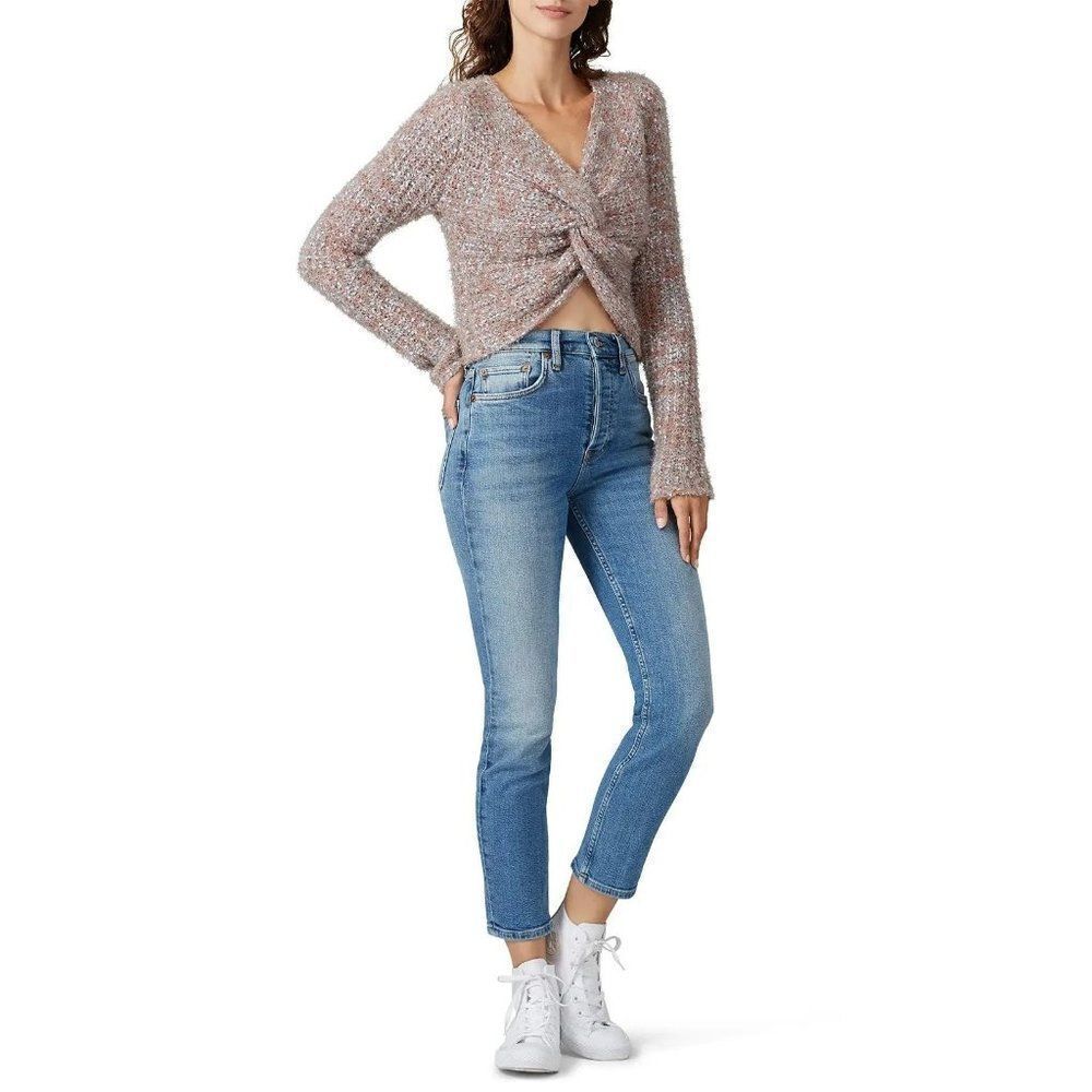 Louna Popcorn Yarn Twist Purple Grey Front Knit Sweater Size S